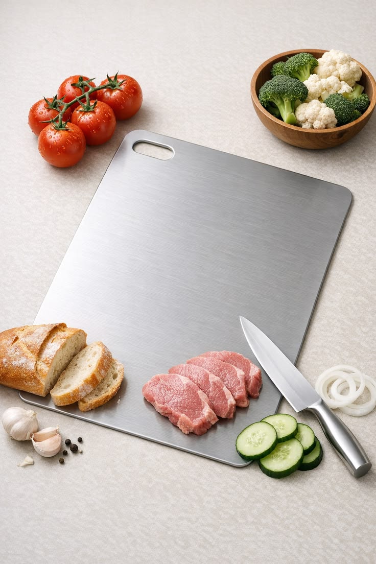 XXL 304 Stainless Steel Cutting Board  Anti-Slip & Mildew-Proof! No More Moldy Wooden Boards | Heavy-Duty & Food-Safe, Easy to Clean – Chop Meat, Knead Dough, Bake Prep All-in-One | Must-Have for Home