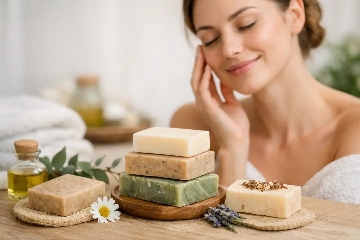 BeNat Restorative Natural Soap Bar with Loofah & Hang Cord - Exfoliating, Cleansing & Moisturizing Body Soap for All Skin Types, Sensitive & Dry Skin, Handcrafted with Oat, Olive & Coconut Oil