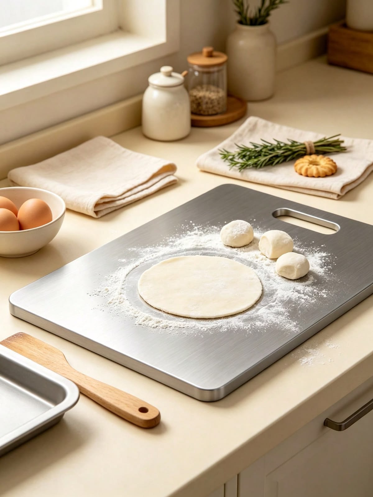 XXL 304 Stainless Steel Cutting Board  Anti-Slip & Mildew-Proof! No More Moldy Wooden Boards | Heavy-Duty & Food-Safe, Easy to Clean – Chop Meat, Knead Dough, Bake Prep All-in-One | Must-Have for Home