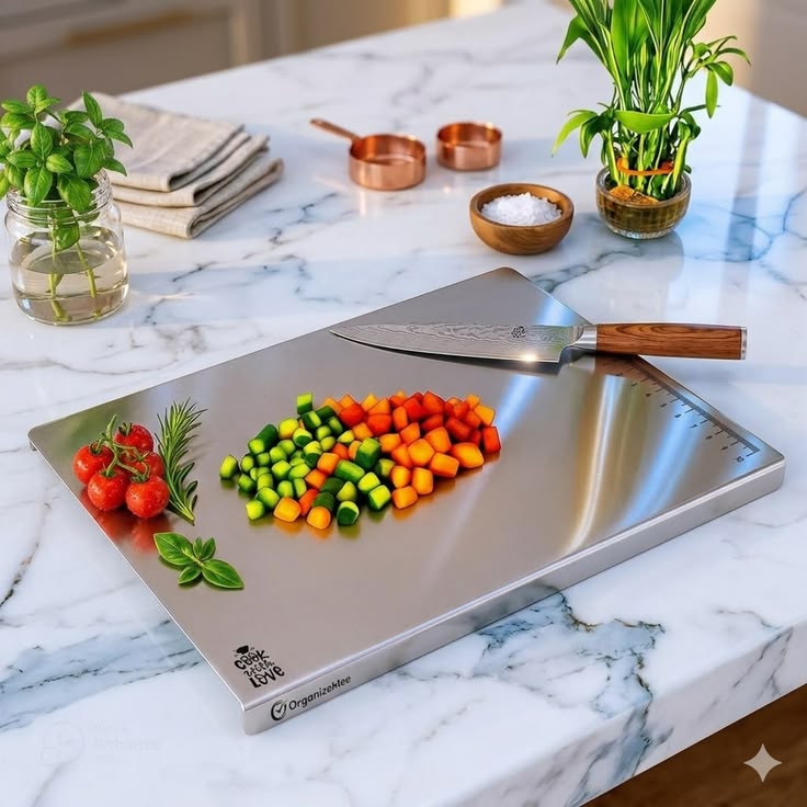 XXL 304 Stainless Steel Cutting Board  Anti-Slip & Mildew-Proof! No More Moldy Wooden Boards | Heavy-Duty & Food-Safe, Easy to Clean – Chop Meat, Knead Dough, Bake Prep All-in-One | Must-Have for Home