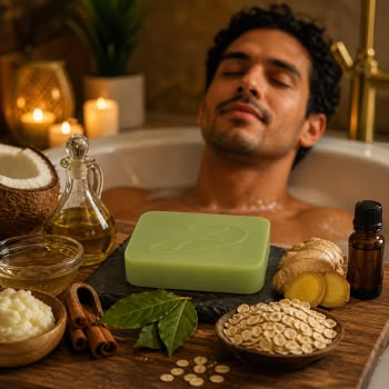 BeNat Reassuring Natural Soap Bar with Built-in Loofah Exfoliator & Rope, 3.53oz - Nourishing Wheat, Olive & Almond Oil Moisturizing Body & Face Wash for Dry & Sensitive Skin